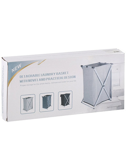 Корзина для белья, 38х38х58 см, прямоугольная, полиэстер, пластик, металл, черная, с крышкой, Y6-10748