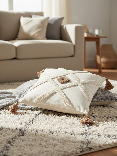 Наволочка декоративная Орнамент, канвас, 45 х 45 см, белая, A130178