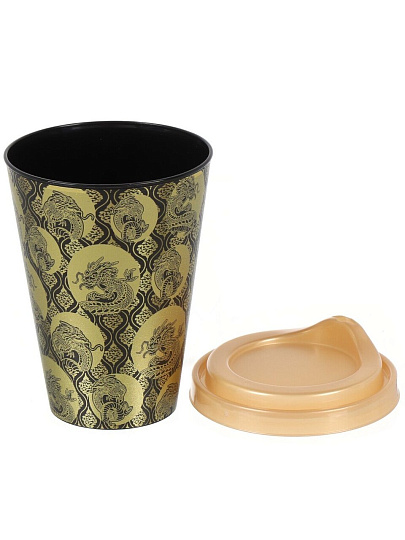 Набор посуды пластик, 0.85 л, 26.7х13х9.5 см, 2 шт, прямоугольный, ланч-бокс, стакан 420мл, с золотой крышкой, с декором, Дракон