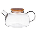 Чайник заварочный стекло, 0.6 л, с ситечком, с бамбуковой крышкой, Agness, 250-119