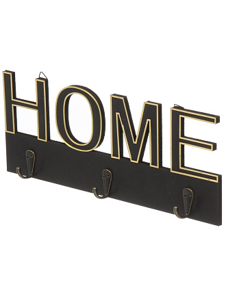 Ключница Home, 30х12 см, МДФ, 3 крючка, на декоративном панно, A200143, черная