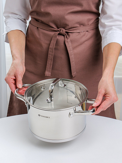 Кастрюля нерж, 3.9 л, с крыш, крыш стекло, Daniks, Рейн, индукц