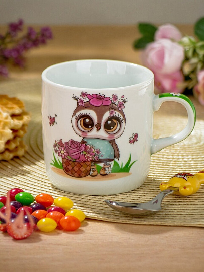 Кружка керамика, 230 мл, Цветочная сова, Daniks, белая