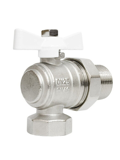 Кран для воды, 1", латунь, угловой, ручка-бабочка, с американкой, STI