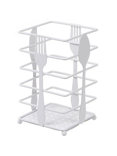 Подставка для столовых приборов, металл, квадратная, 10х10х16.5 см, белая, Вилка-ложка, Y4-6214