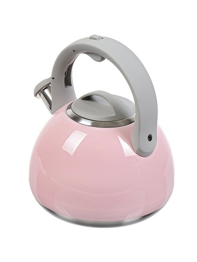 Чайник нержавеющая сталь, 2.7 л, со свистком, зеркальный, ручка бакелитовая, с силиконовым покрытием, Daniks, индукция, розовый, M-083P
