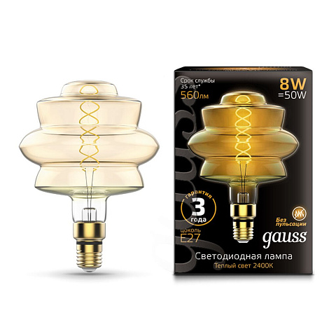 Лампа светодиодная Gauss Led Vintage Filament Flexible золотая, 8 Вт, E27, теплый белый свет