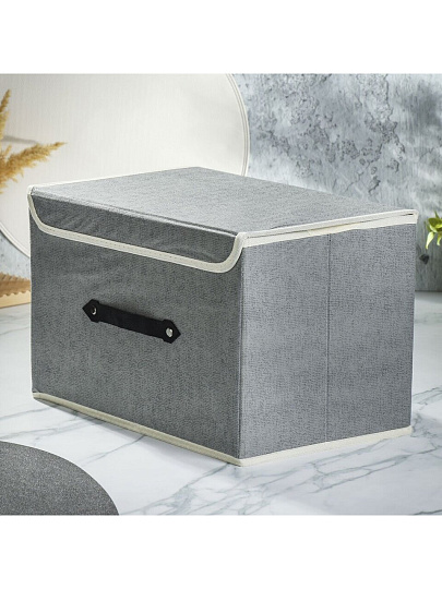 Кофр для хранения, 1 секция, с крышкой, складной, 36х24х24 см, спанбонд, с ручкой, серый, Y6-10751