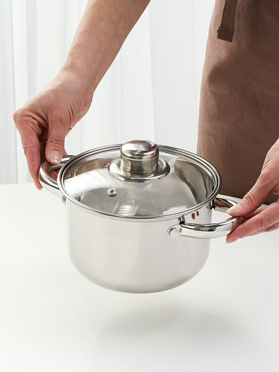 Кастрюля нержавеющая сталь, 1.9 л, крышка стекло, DNN3, SD-A17-16