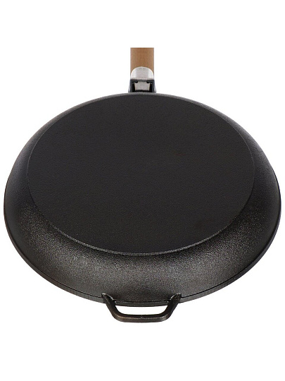 Сковорода чугун, 28 см, Гардарика, 0128, черная, съемная ручка, с деревянной ручкой, индукция