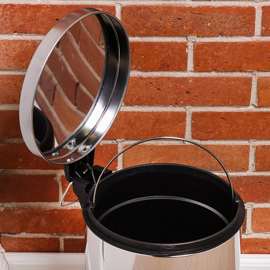 Контейнер для мусора металл, 12 л, круглый, педаль, хром, Y8-2723