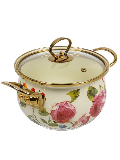 Кастрюля эмалированная сталь, 2 л, крышка стекло, Daniks, Pions, индукция