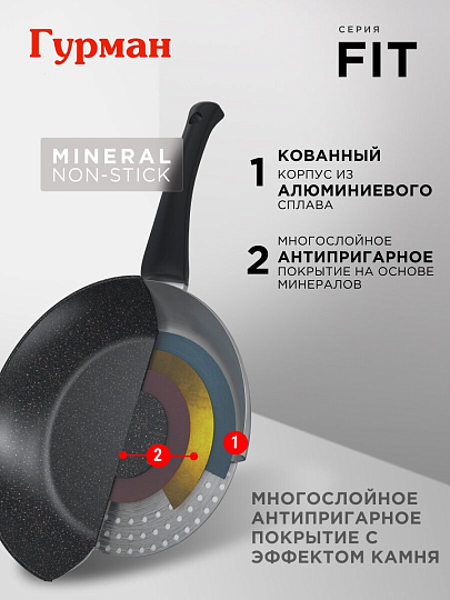 Сковорода алюминий, 26 см, антипригарное покрытие, Гурман, Fit, съемная ручка