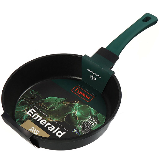 Сковорода литой алюминий, 26 см, антипригарное покрытие, Гурман, Emerald, черная, индукция, ГМ2601 EM