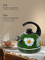 Чайник сталь, эмалированное покрытие, 3.5 л, со свистком, ручка консольная, Рубин, Ромашки, зеленый, T04/35/07/14 - фото 3