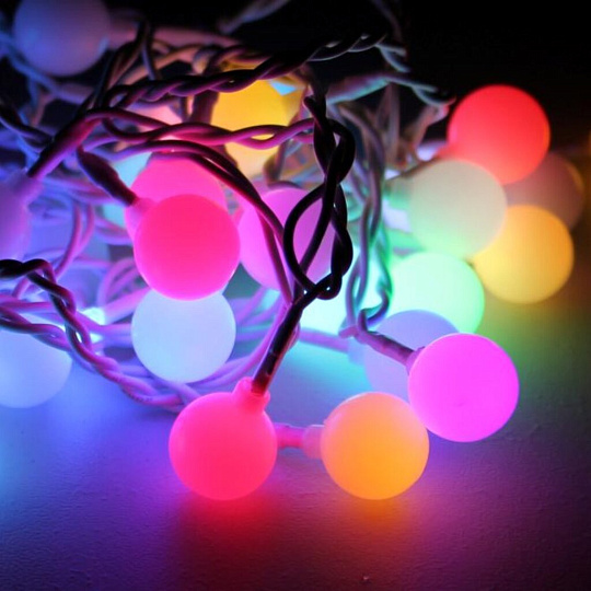 Гирлянда 30 ламп, 4.4 м, 8 режимов, Шарики, Космос, свет мультиколор, зеленая, в помещении, сетевая, светодиодная, мигание, KOC_GIR30LEDBigBALL_