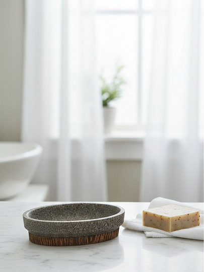 Мыльница настольная Серый/дерево, полистоун,12.5x8.8x2.7 см, BRE0953AA-SD