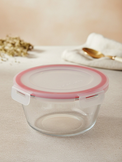 Форма для запекания стекло, 1.05 л, круглая, с пластиковой крышкой, Borcam, BAKE&amp;STORE, 59046