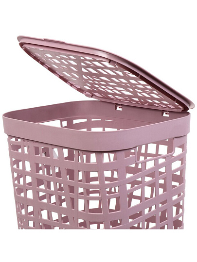 Корзина для белья, 55 л, 44х36х52 см, прямоугольная, плетеная, полипропилен, лавандовая, с крышкой, Idea, Хаос, М 2619