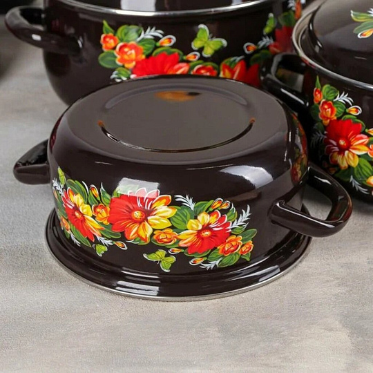 Набор эмалированной посуды Керченский металлургический завод Дуновение-1, (кастрюля 2+3+4 л), 6 предметов