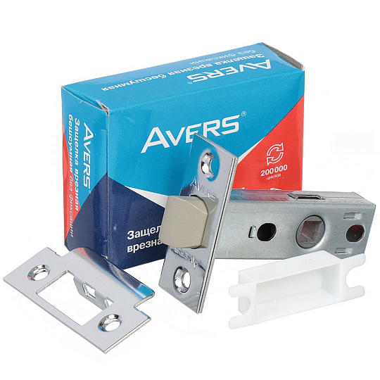 Защелка врезная, Avers, 5400-P-CR, 21097, язычок пластиковый, без ручек, хром
