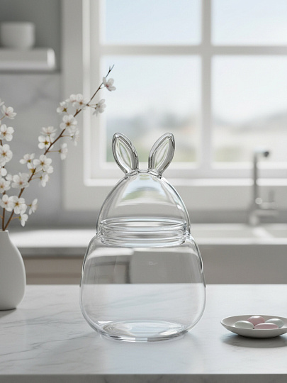 Ваза для конфет стекло, с крышкой, 0.8 мл, 11.4х19.5 см, Bunny, Glasserie, GL303