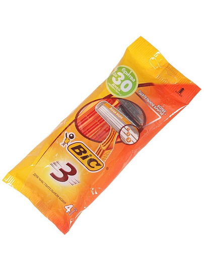 Станок для бритья Bic, Sensitive, для мужчин, 3 лезвия, 4 шт, одноразовые, 8729022