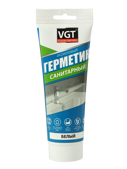 Герметик акриловый, санитарный, VGT, 350 г, белый