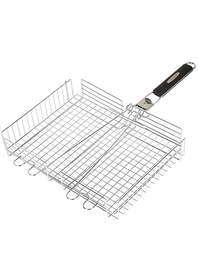 Решетка барбекю 400х300х70 мм, Гурман, хром, нержавеющая сталь, рукоятка резина, складная, 11100002-1(40-30)