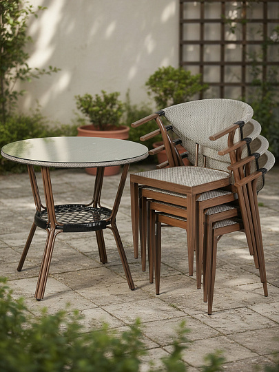 Мебель садовая коричневая, стол, 80х80х72 см, 4 стула, 55х58х78 см, C010205