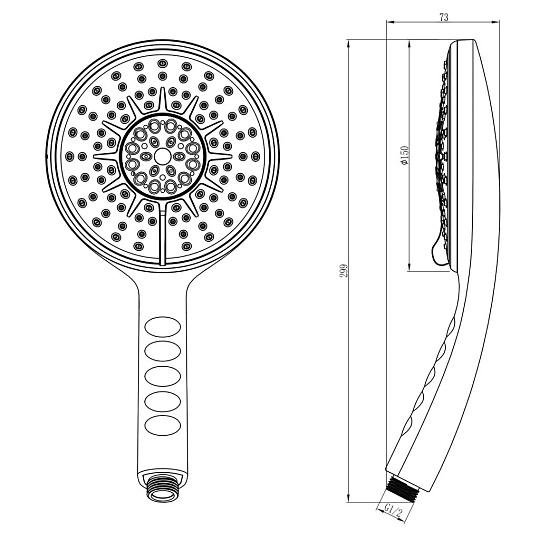 Лейка для душа, пластик, 15х30 см, 6 режимов, круглая, хром, Lemark, LM0814C