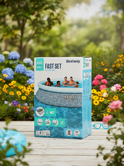 Бассейн надувной Bestway, 457х84 см, Фаст Сэт комплект, 57313, фильтр-насос, 9677 л