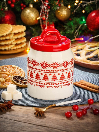 Банка для сыпучих продуктов, доломит, 0.55 л, 10х10х14 см, с крышкой, Daniks, Олени