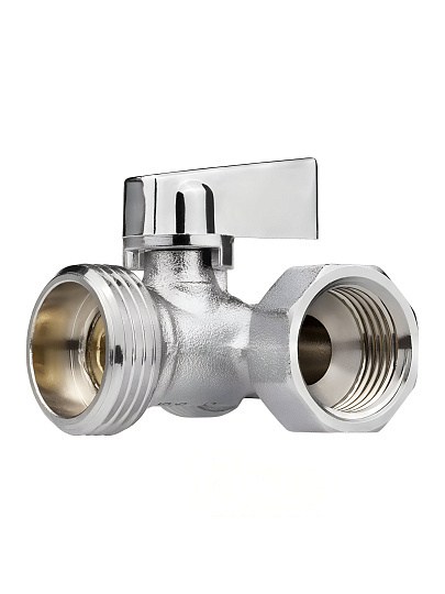Кран для бытовой техники, 1/2"х3/4"х1/2", г-ш-ш, латунь, трехходовой, ручка-флажок, шаровой, никелированный, ГОСТ, Compact, MasterProf