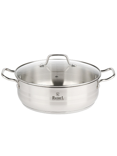 Жаровня нержавеющая сталь, 26 см, 4.5 л, RasheL, R-1/269, с крышкой, индукция