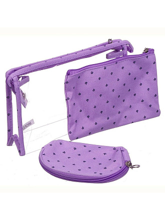 Косметичка 3 шт - 24х8х15, 19х12.5, 11х15 см, Y9-167, прямоугольная, застежка молния, сиреневая