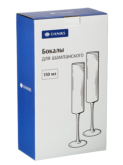 Бокал для шампанского, 150 мл, стекло, 2 шт, Daniks, Трио, с золотой отводкой, SG53250/G