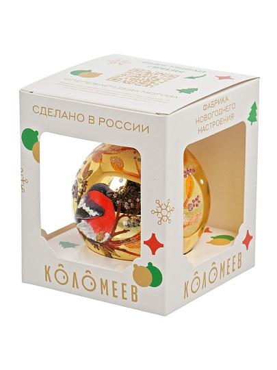 Елочный шар Снегирь зимний, 8 см, стекло, КУ-80-244037