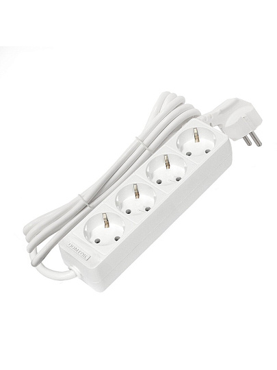 Удлинитель бытовой 4 гнезда, 3 м, ПВС, 3х1 мм², с заземлением, 16 А, 3500 Вт, Domtok, 2396