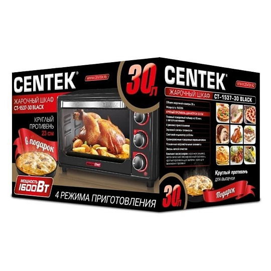Духовка электрическая, Centek, CT-1537-30, 30 л, 1600 Вт, черная