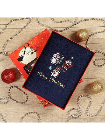 Полотенце кухонное 50х90 см, 100% хлопок, Silvano, Новогодние истории Веселые пингвины, синее, Турция, DU-2021-50-1-5011