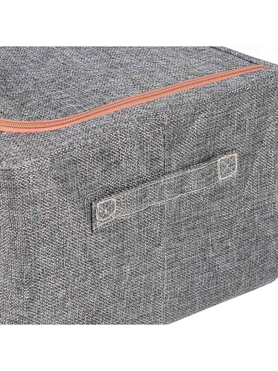 Кофр для хранения, 1 секция, с крышкой, складной, 39х29х20 см, спанбонд, с молнией, с ручкой, серый, Y6-10757
