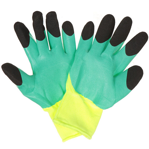 Перчатки нейлон, нитриловый облив неполный, желтый, зеленые, 25 гр, с черными пальцами, София