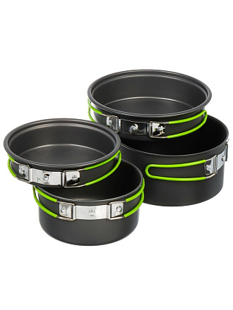 Набор посуды походный, алюминий, 4 предмета, 2 кастрюли, 2 сковороды, T2022-914