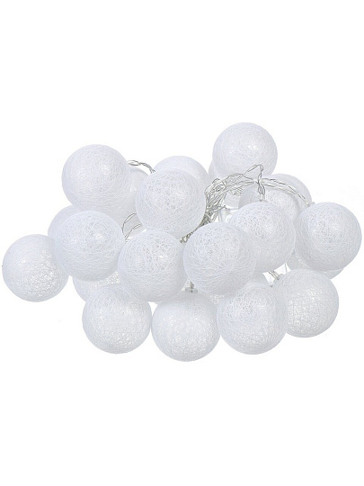 Гирлянда 25 ламп, 5 м, 1 режим, Шары, теплый белый свет, белая, в помещении, на батарейках, LED, Y4-7555