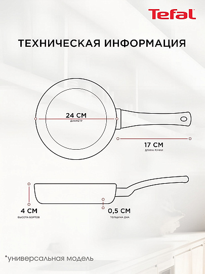 Сковорода алюминий, 24 см, антипригарное покрытие, Tefal, Strength, 042 31 124