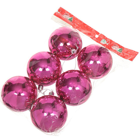 Елочный шар 6 шт, розовый, 8 см, пластик, SYCBF817-430 RS