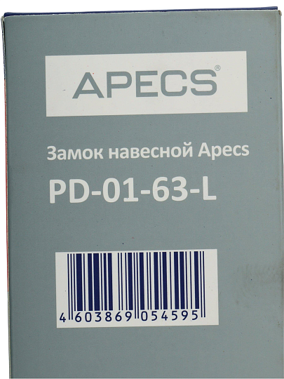 Замок навесной Apecs, PD-01-63-L, МВС-126-01, цилиндровый, с удлиненной дужкой, 3 ключа