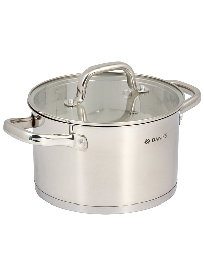 Кастрюля нерж, 3.9 л, с крыш, крыш стекло, Daniks, Рейн, индукц