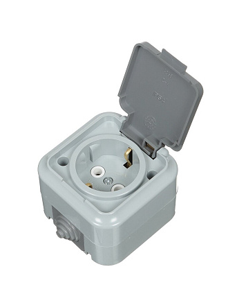 Розетка открытой установки, 1 гнездо, с заземлением, 16 А, пластик, IP54, серая, БелТИЗ, РА16-297/03, БП000000701